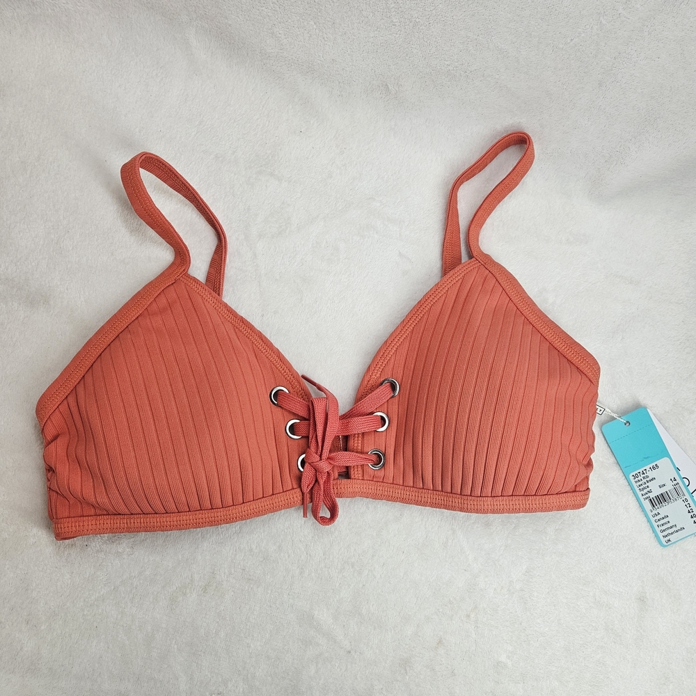 Seafolly Inka Rib Lace Up Bralette Bikini Top Spice Size US 10 New w/ Tags